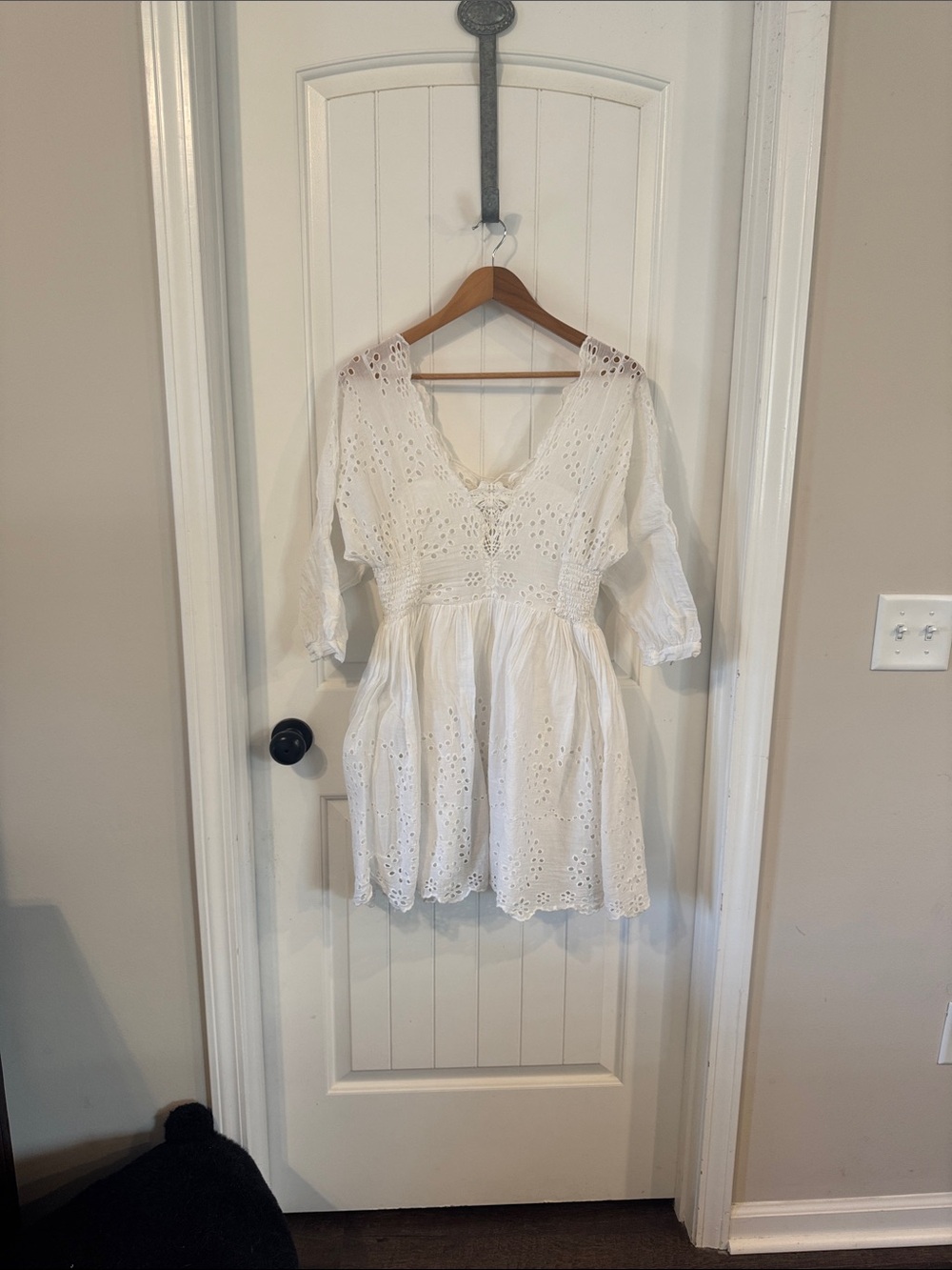 Free People 
Vintage Boho White Eyelet Cotton Mini Dress